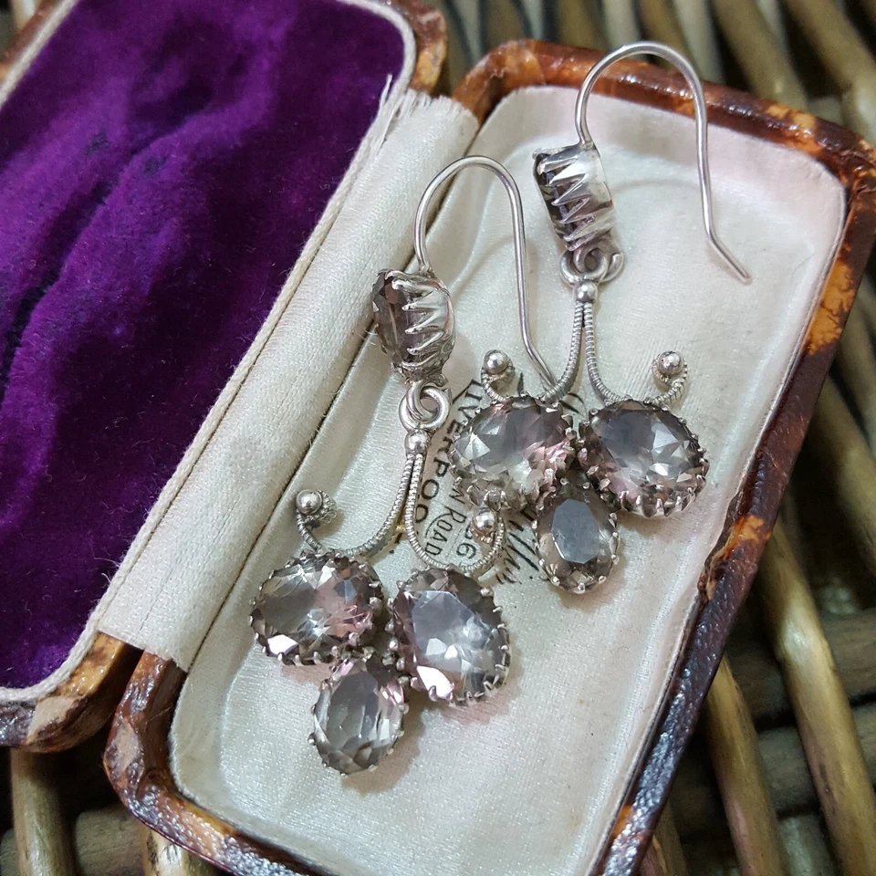 Art Deco Vintage 925 Sterling Silver Earrings, Natural Smoky Quartz Dangle - Image 3 of 4