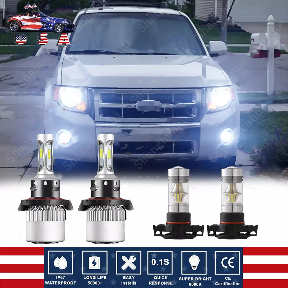 For Ford Escape 2008-2012 4x 6000K LED Headlights+Fog Light Bulbs