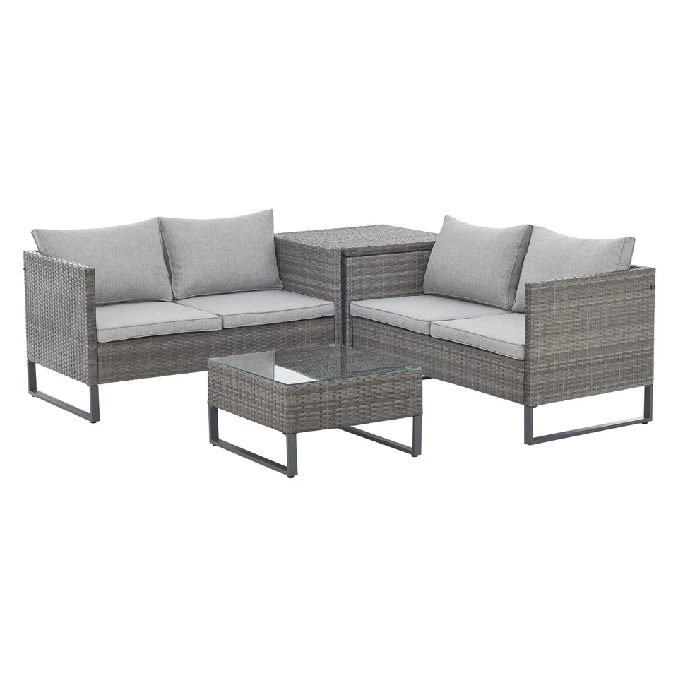 SVITA KANSAS Rattanlounge Gartenmöbel Set Gartensofa Polyrattan Grau