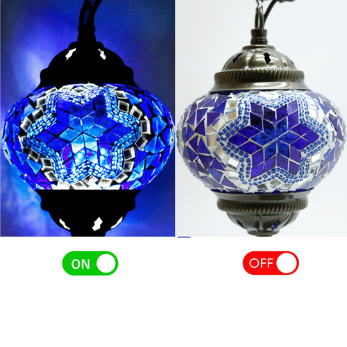 Turkish Blue Mosaic Table Lamp Handmade Moroccan Bohemian Decorative Lampshade - Picture 5 of 16