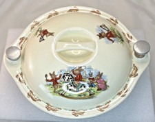 Royal Doulton Bunnykins Warming Plate Bowl Hot Water w/ Lid 1940's VTG READ