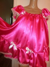 DEEP PINK SATIN ADULT BABY DOLL SISSY NIGHTIE  PANTIES SIZE LARGE FRILLY