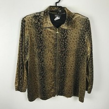 Vintage 1980s Jacket Petite Size Pl Brown Animal Print Gold Accents Velvet 