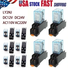 10pcs 12/24/110/220V AC/DC Coil Power Relay LY2NJ DPDT 8Pin HH62P JQX-13F W/Base