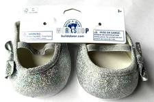 Build A Bear 024517 Silver Sparkle Bow Flats Plush Sparkly Silver Shoes