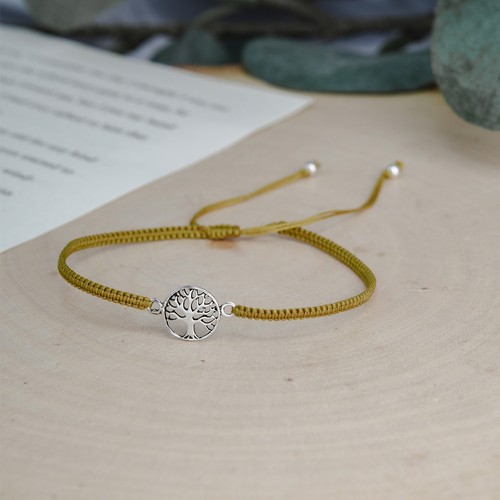 Immortal Boho Tree of Life Sterling Silver on Brown Adjustable Rope Bracelet - Picture 5 of 5