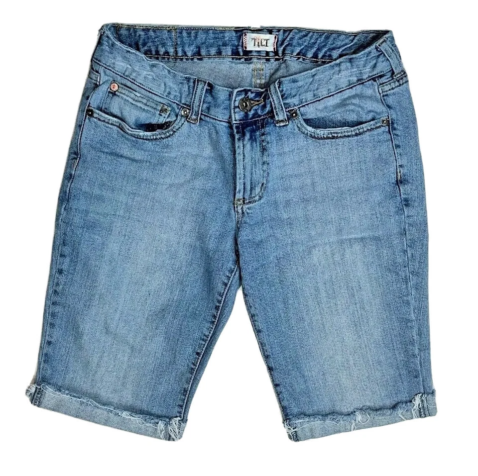 Bermudas TILT para mujer con puños azules Jean Laguna talla 5 entrepierna 10 pulgadas Foto 2 de 4
