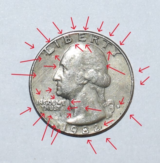 1982 D Quarter Multi Error Mint Mark, Rim, Broad Strike Collar