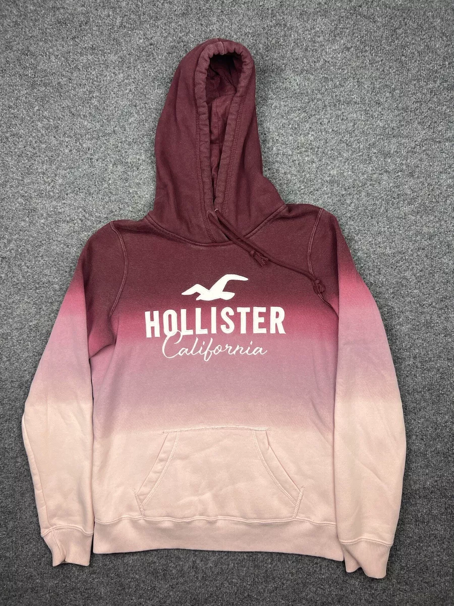 Hollister California Hoodie Sweatshirt Gradient Pink Red Stitched