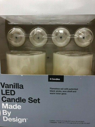 Made By Design 6tlg Flammenlos Vanille Duft LED Stumpen Teelicht Kerzen Set Creme - Bild 2 von 7