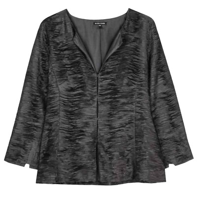 Eileen Fisher Silk Jacket Size S M NWT Charcoal Gray 3/4 Sleeve Ripple Bindu 