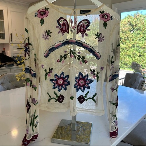 TOPSHOP Women’s Long Sleeve with Beaded and Patchwork size 12 EUC - Picture 10 of 15