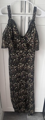 NWOT French Connection Hallie Dark Floral Chiffon Flutter Sleeve Boho Maxi Dress