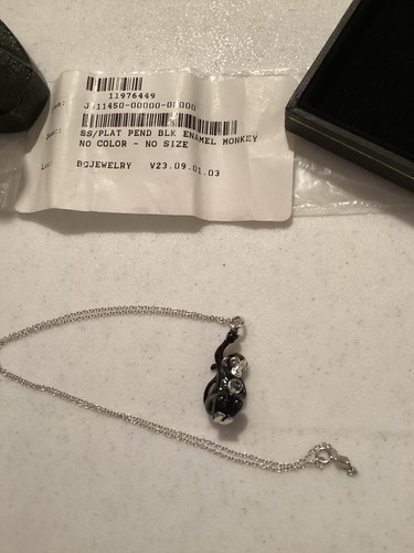 Sterling Silver Black Enamel Monkey Pendant New - Afbeelding 2 van 3