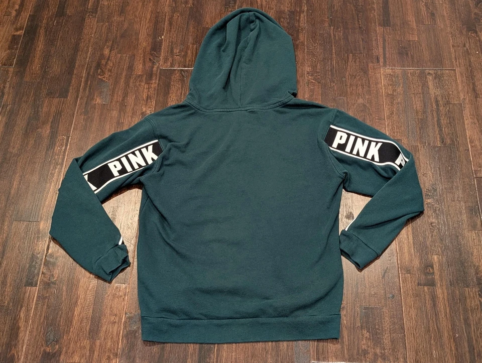 Pulôver feminino com capuz rosa Victoria's Secret pequeno verde quarto zíper logotipo fita - Imagem 2 de 4