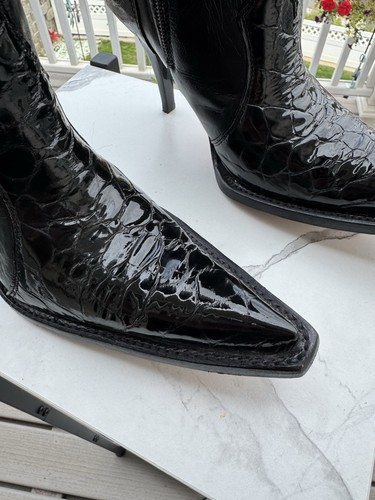BOTAS TAR CUERO/CUERO EXÓTICO BOTAS CON CREMALLERA, TALLA 7M, NEGRAS, USADAS UNA VEZ, ¡EXCELENTES!! - Imagen 5 de 20