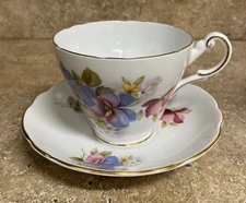 Regency English Bone China England Pink Blue Purple Floral Cup Teacup & Saucer
