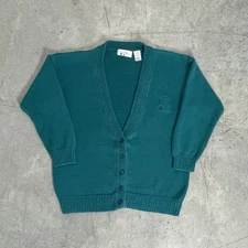 Vtg Teal Cardigan Sweater Size Medium Knit V Neck Button Front Gitano 90s