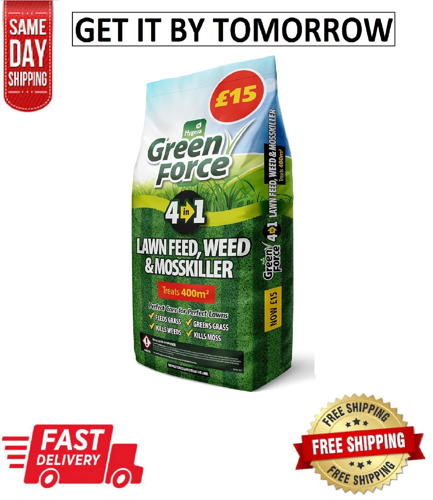 Greenforce G21086 Green Force Lawn Feed Weed Moss Killer 400M2 Fertilizer, Grey