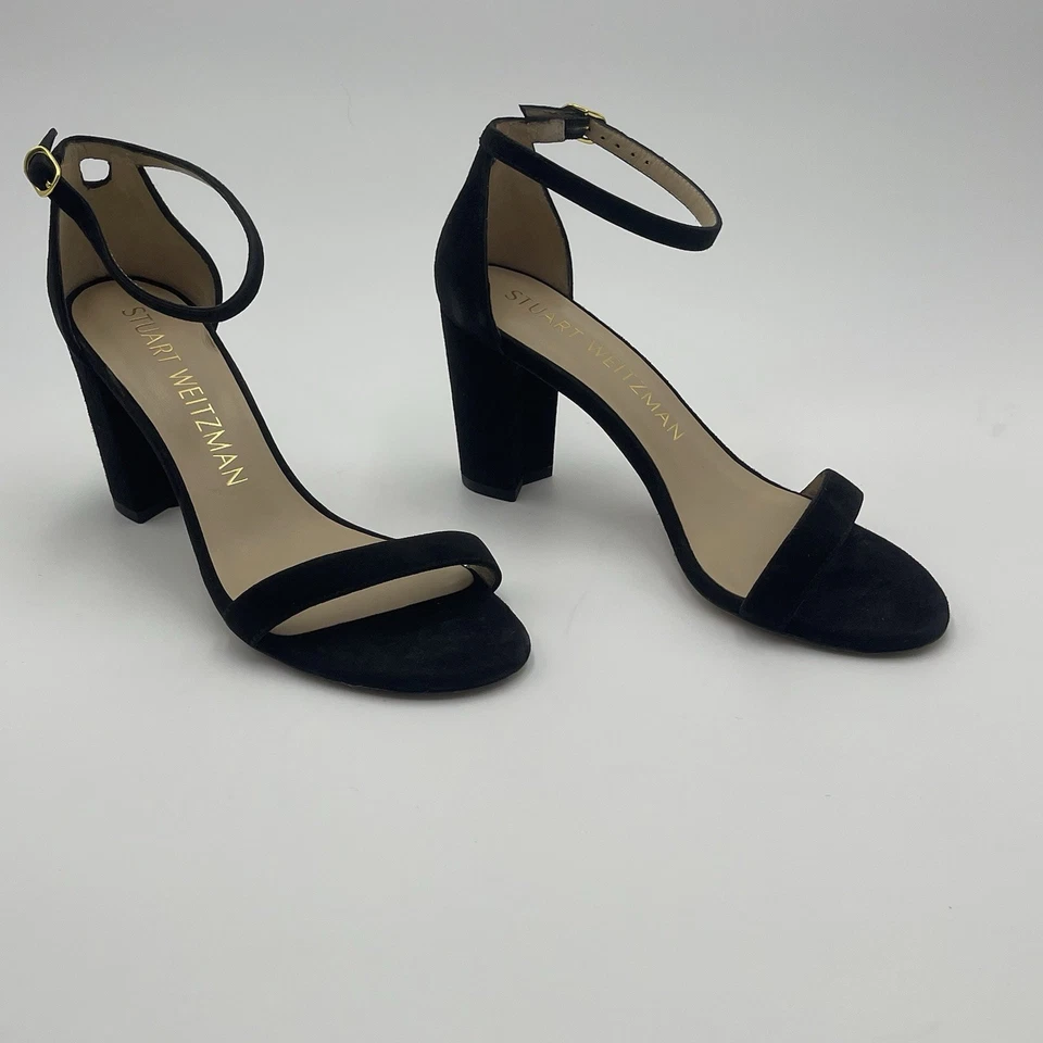 Stuart Weitzman Nearlynude Black Suede Heels Sandal SZ 8B-EU 38.5-MSRP $630 - Image 2 of 4