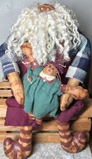 Primitive Folk Art Santa Rag Doll w/ Gingerbread Hand Made Painted 18 Shelf Sit