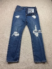 Levi's 501 Jeans Womens 29x30 Fits 30x29 Blue Denim Dark Wash Distressed