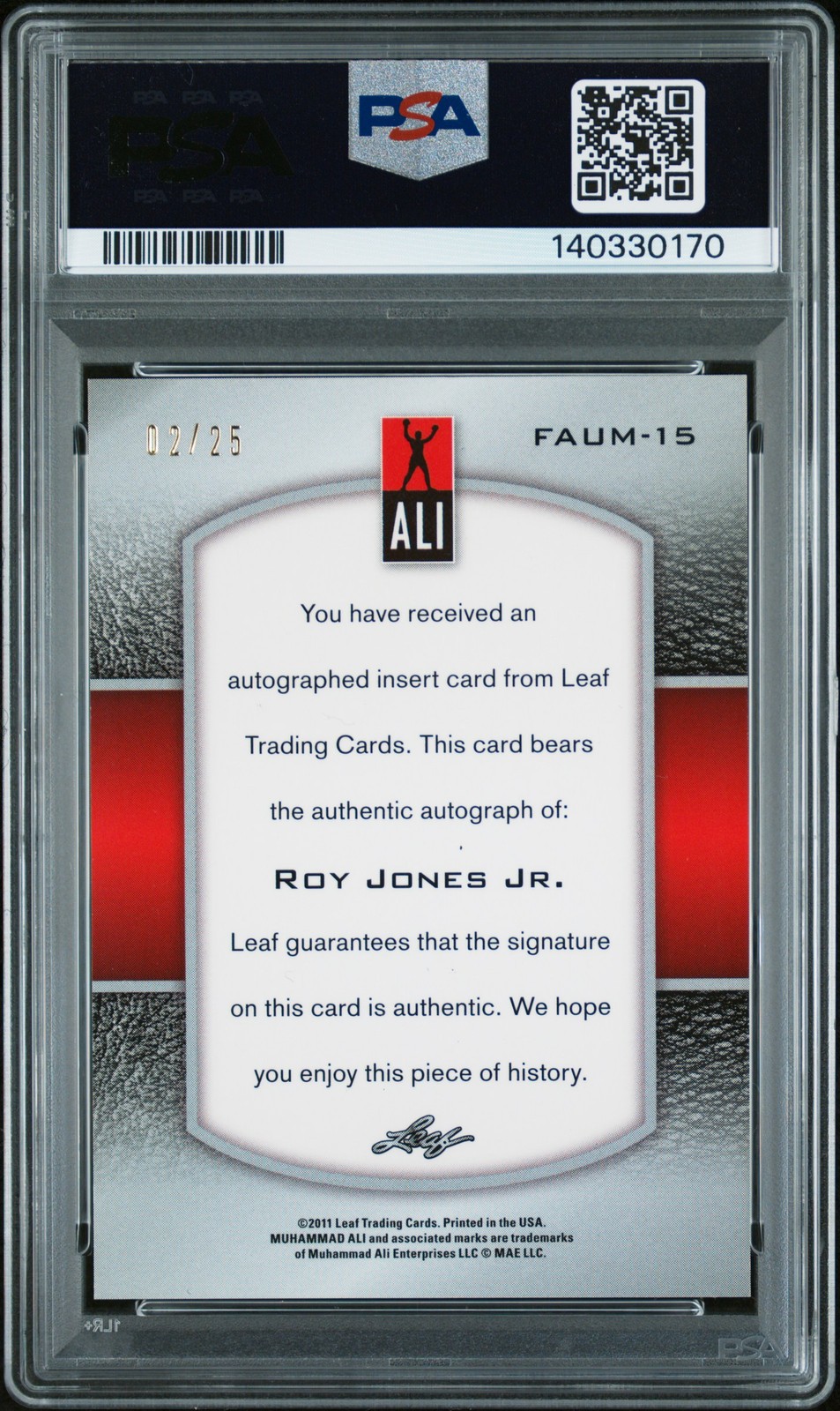 2011 LEAF METAL PRISM SILVER #15 ROY JONES JR. 2/25 PSA AUTHENTIC AUTO AUTHENTIC view 2