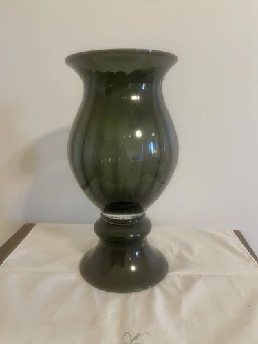 VINTAGE BLENKO Style Dk Green/Gray Glass Decorative Vase 12 in x 7 in Glossy