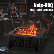32 Inch Outdoor Fire Pit Table Wood Burning Square Patio Firepit Set