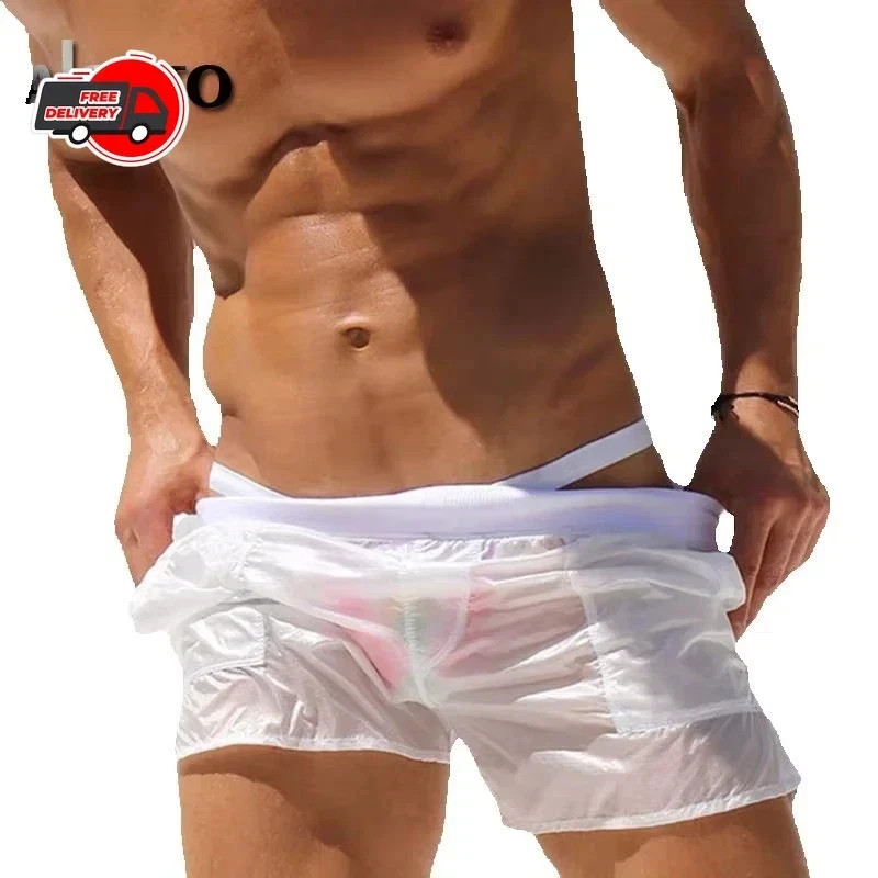 Men's See-Through Swim Shorts Swimwear Quick Dry Swimming Trunks Boxer Briefs