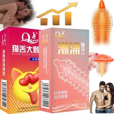 Adult Sensitive Orgasm Thin Latex Condoms Dotted Ribbed Stimulate Vaginal X12/36