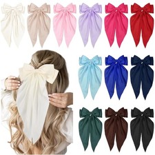 12PCS Hair Bows for Women Big Silky Satin Bow Clips with Long Tails Oversized, C