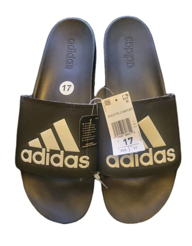 Adidas Adilette Comfort Slides Sandali Uomo Nero Bianco Taglia 17 CG3425 Nuovi