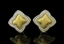 David Yurman 18k Yellow Gold 23.5mm Diamond Quatrefoil Clip Post Earrings