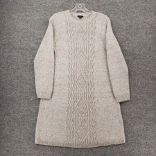 Talbots Sweater Dress PM Medium Petite Gray Cable Knit Crew Neck Long Sleeve
