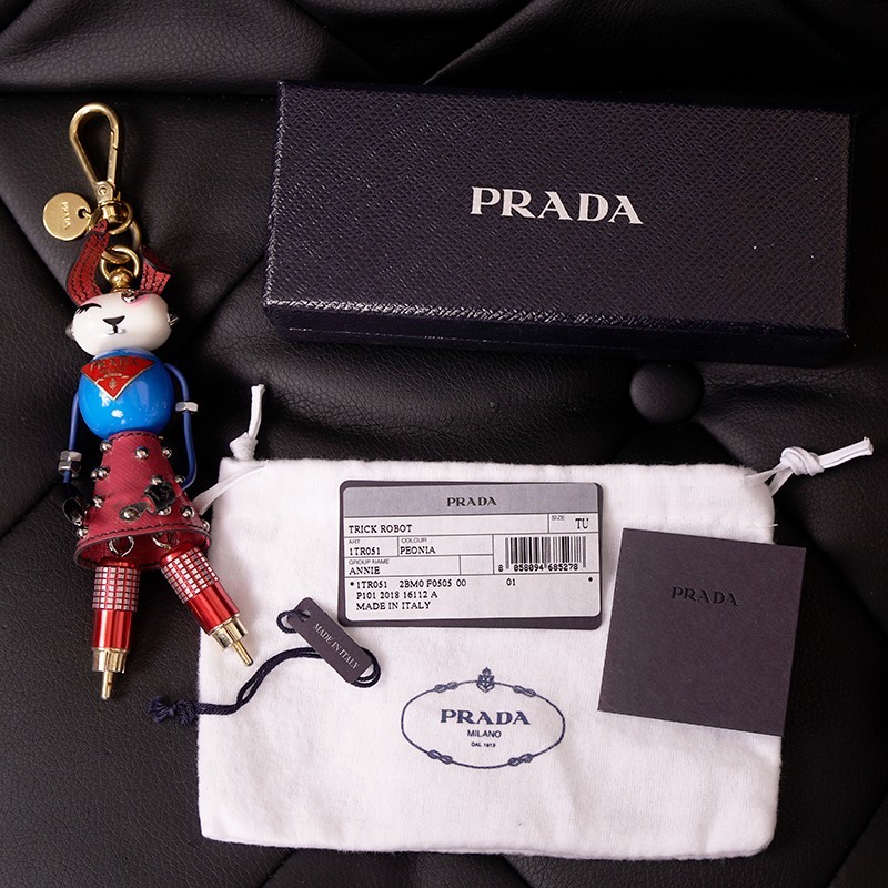 NEW $725 PRADA Saffiano Leather Metal Annie BUNNY RABBIT ROBOT Key