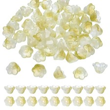 100 Pcs Glass Flower Beads for Jewelry Making, Loose Bead Charm, Olive Green