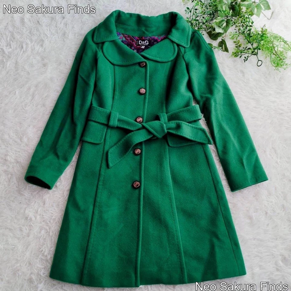 Dolce & Gabbana D&G Abrigo Largo Lana Mujer 26/40 Verde Cachemira Raro Foto 2 de 4