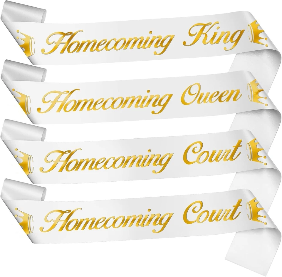 Homecoming Court Sashes Set White Gold Sash Prom Party Dress Accessories - Image 3 of 4