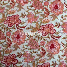 Indian Block Printed White Red Foral 100% Cotton Women Dress Fabric Craft