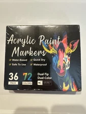 Acrylic Paint Markers, 36-Pack Dual-Tip Dual-Color Paint Marker Pen, Water-Based