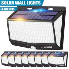 8 LED Solar Powered PIR Motion Sensor Lights Outdoor Garden Security Wall Lamp