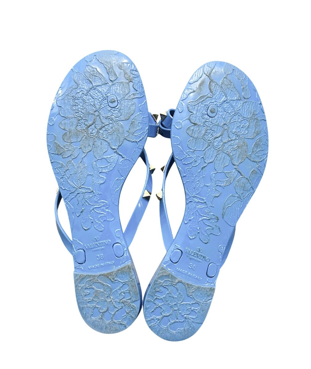 Valentino Garavani Blue PVC Jelly Rockstud Thong Bow Flat Sandals