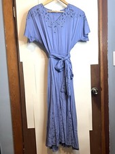 Susan Macy (VTG L) Romantic Cornflower Blue Rayon Cottagecore Belted Maxi Dress