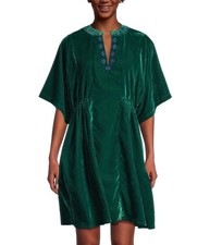 World Market Dahlia Embroidered Velvet Kaftan Dress Pockets