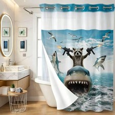 No Hook Funny Animal Shower Curtain with Snap in Fabric Liner Set, Cool Racco...