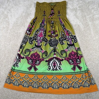 Mesmera Wide Smocked Waistband Boho Skirt Womens Small Fair Trade Festival Arts