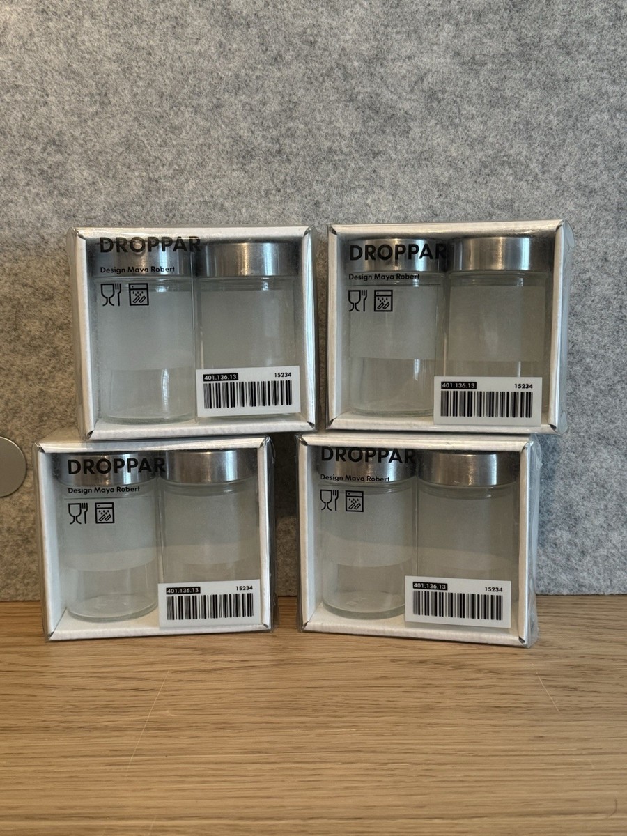 New Lot Of 4 (8) IKEA Droppar Frosted Glass Spice Jars Maya Robert 401.136.13