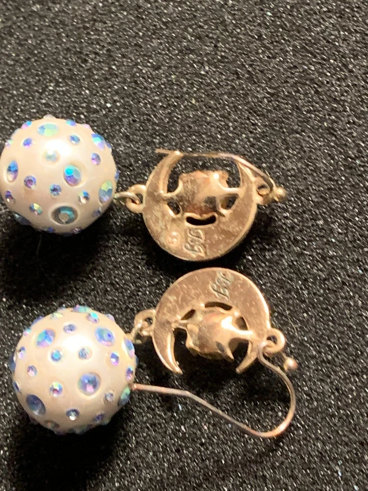 Vintage Betsey Johnson Rare Crystal Moon Celestial Ball Earrings - Image 4 of 4
