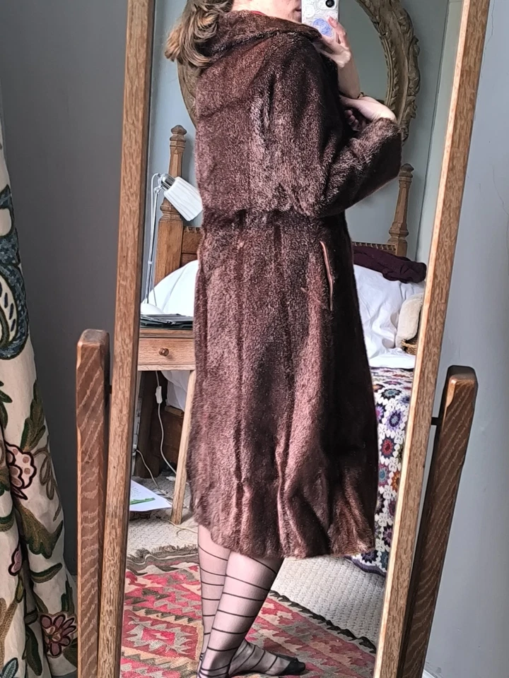 Unique True Vintage Real Pony Fur Hair on Hide Coat Midi Long Brown Gold 12 - Image 3 of 4